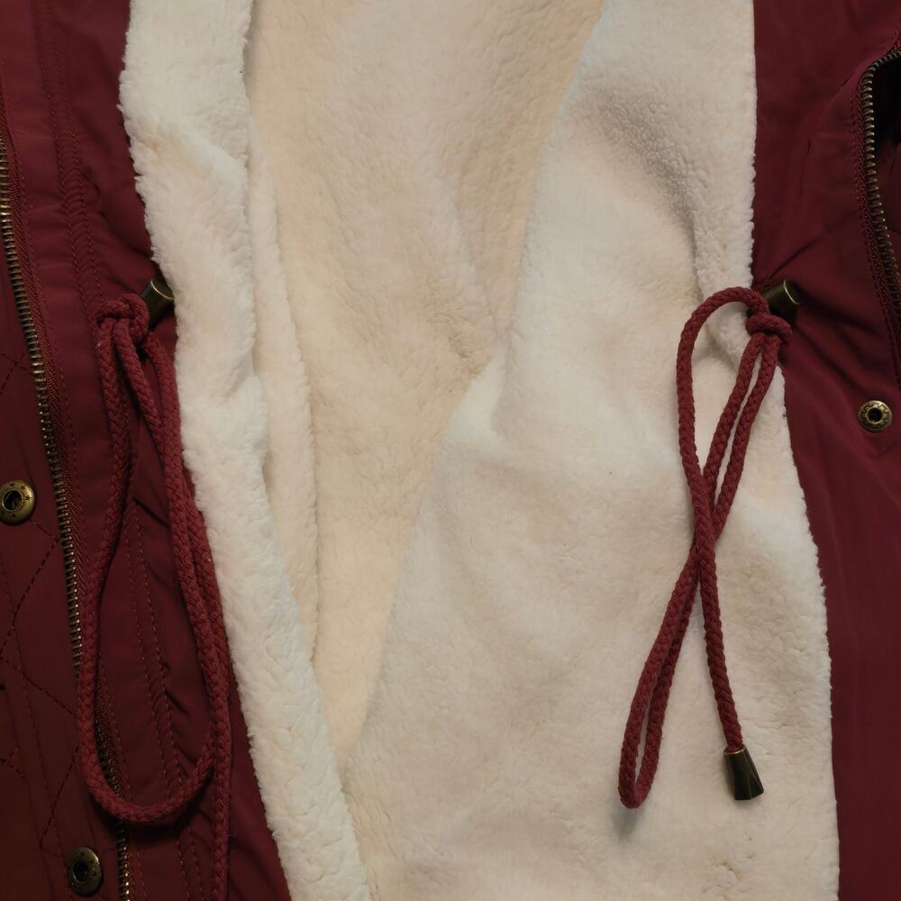 Eden Society Coat Womens Size Small Burgundy Quilted Sherpa Lined Hooded Warm - Picture 9 of 15